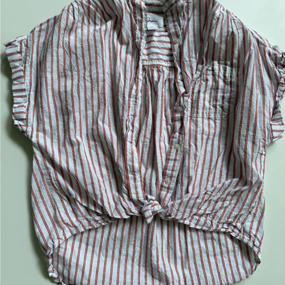 Japna Relaxed White and Gray Tie Front Button Down